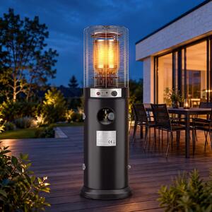 Riscaldatore a gas per esterni ZMH, 10 kW, ideale per terrazze, dimensioni Ø46x136 cm. Dotato di ruote. Riscaldatore per terrazze, con bombola del gas da 15 kg. Stufa a gas con copertura protettiva, adatta per balconi e giardini