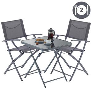 Tavolo da giardino Emys NATERIAL in acciaio con piano in vetro grigio / argento per 2 persone 70x70cm