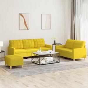 Set di Divani 3 pz con Cuscini Giallo Chiaro in Tessuto