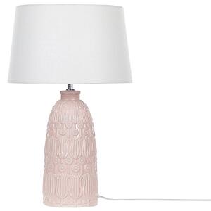 Lampada da tavolo in ceramica rosa con base ornata in tessuto bianco con paralume in tessuto Boho Rustic Design Home Lightning Beliani