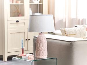 Lampada da tavolo in ceramica rosa con base ornata in tessuto bianco con paralume in tessuto Boho Rustic Design Home Illuminazione Beliani