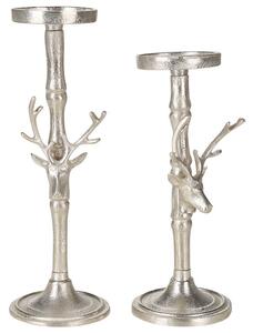 Set di due candelieri portacandele in metallo argentato Beliani