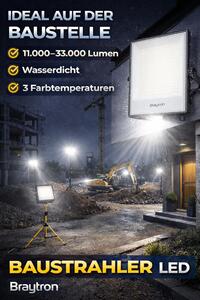 Proiettore LED Braytron da 200 W per esterni IP65 – Proiettore super luminoso da 22.000 lm con selezione della temperatura di colore 3000K/4000K/6500K, proiettore LED in alluminio impermeabile