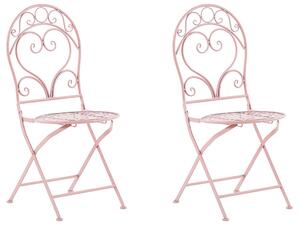 Set da esterno di 2 sedie con schienale a volute in metallo verniciato a polvere rosa Beliani
