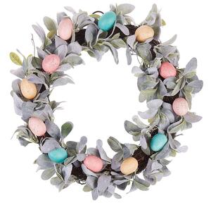 Corona per Porta di Pasqua Multicolore Foglie Artificiali Fatte a Mano Uova 50 cm Decorazioni da Parete per Tavolo Rustico Tradizionale Beliani