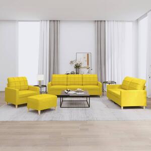 Set di Divani 4 pz con Cuscini Giallo Chiaro in Tessuto