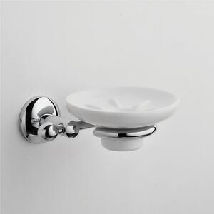 Porta sapone da muro Fissaggio Stop e Viti appeso , in Ceramica ZACINTO Dimensioni 14x14xh6 cm linee moderne arrotondate cromo lucido e ceramica