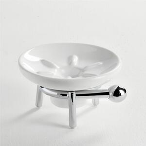 Porta sapone da Appoggio , in Ceramica ZACINTO 12x13xh6 cm linee moderne arrotondate cromo lucido e ceramica