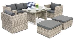 Mobile da giardino in rattan Roma Apetito 5 + 2 pouf Garden Point grigio