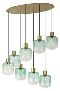 Lampada a sospensione Hotel Chic ottone con vetro blu e verde 8 luci - Qara