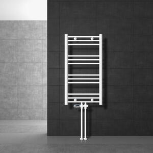 LuxeBath Radiatore da bagno attacco centrale 500 x 800 mm Bianco diritto con termostato e set di collegamento attraverso il pavimento Bianco - Radiatore, senza elemento riscaldante