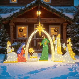 Costway Sacra famiglia e tre re magi preilluminati 5 piedi con 310 luci LED bianco caldo, Set presepe illuminato 7 pezzi