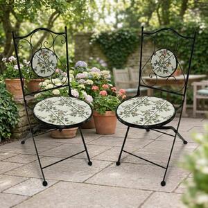 VivaGarden Sedia per Esterni Pieghevole Set 2 Sedie in Ferro/Cemento Dimensioni 38 x h 92 cm con Motivo a Mosaico - Montecarlo