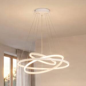Lucande Lampada LED a sospensione Ezana, bianca, metallo, Ø 80 cm Ezana Lucande, dimmerabile, Bianco / Opale, Soggiorno / Sala da pranzo, Metallo, Moderno