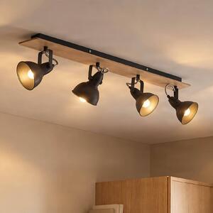 Lindby Aylis, plafoniera a 4 luci, 82 cm, nero, legno, E14 Aylis Lindby, dimmerabile, Legno scuro, Soggiorno / Sala da pranzo, Metallo, Industriale, Faretto