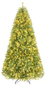 Costway Albero di natale decorazione natalizia innevata base in metallo incrociata, Albero di natale artificiale preilluminato con 600 luci led 228cm
