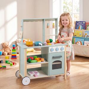 Costway Cucina realistica per bambini 3+ anni con piano cottura forno lavagna 4 ripiani, Set cucina giocattolo per interno ed esterno