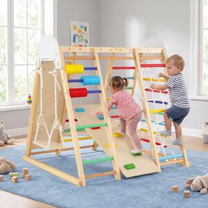 Costway 8 in 1 castello parco giochi pieghevole da interno con altalena scala, Giocattoli montessori da arrampicata per bambini Colorato