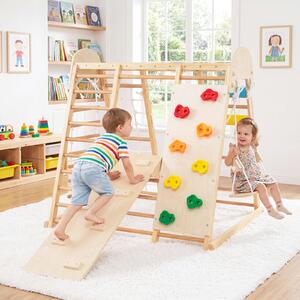 Costway 8 in 1 castello parco giochi pieghevole da interno con altalena scala, Giocattoli montessori da arrampicata per bambini Naturale