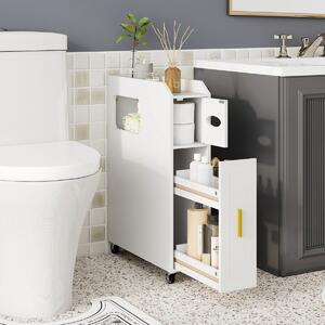 Costway Organizzatore da 16 cm stretto e slim e armadietto portaoggetti in metallo, Mobiletto da bagno piccolo per spazi ridotti e organizzatore con ruote