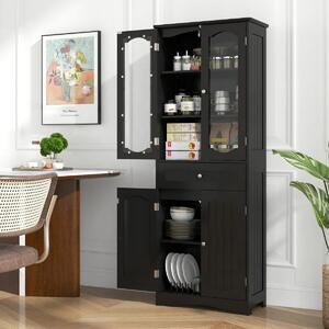 Costway Armadio da bagno alto 160cm e armadio da bagno alto salvaspazio, Mobile autonomo per cucina e armadio sottile da terra Nero