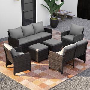 Costway Set salotto da esterno in rattan PE con divano a 3 posti divano a 2 posti, Set da giardino con 2 poltrone e 2 poggiapiedi Grigio