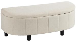 HOMCOM Panca Contenitore Semicircolare in Ciniglia 118x45x44cm, Seduta Imbottita 2 Posti, Coperchio Sollevabile, Crema | Aosom Italy