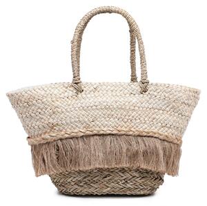 Crema con motivo a trecce, fodera in cotone con frange