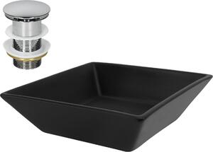 LuxeBath lavabo Lavabo da appoggio quadrato, 41x41x12 cm, nero, Vetroceramica, incl. set di scarico senza troppopieno