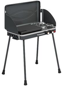 Griglia a gas portatile, 2 bruciatori, 7 kW, con piano di cottura | Colore: nero | Dimensioni: 61x47x88 cm