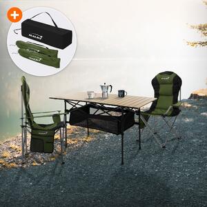 Set di mobili da campeggio Hauki 3 pezzi, tavolo pieghevole beige con 2 sedie da campeggio kaki, inclusa borsa di trasporto