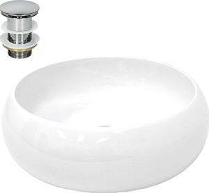 LuxeBath Lavabo Lavabo da appoggio, rotondo, 40x35x15,5 cm, bianco, in Vetroceramica, incl. set di scarico senza troppopieno