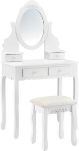 [Tavolino da toilette "Limerick" con specchio Sgabello Tavolino da toilette Tavolino da toilette Cosmetici Colore bianco ottone