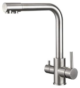 Rubinetto cucina acqua potabile - 3 vie - Acciaio inox - Girevole 360° - Doppia maniglia