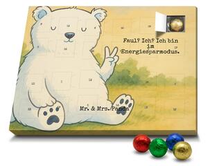 Mr. & Mrs. Panda Calendario dell'Avvento Orso polare Design pigro Con ripieno "Classic" - Bianco - Regalo, cioccolato, praline, calendario di Natale cioccolato, orsacchiotto, lavoro d'ufficio, relax