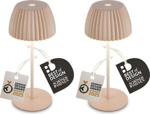 Briloner RIFFLE MINI Set di 2 lampade LED da tavolo senza fili, dimmer touch, vincitore German Design Award 2025, beige, Ø8,5x20 cm