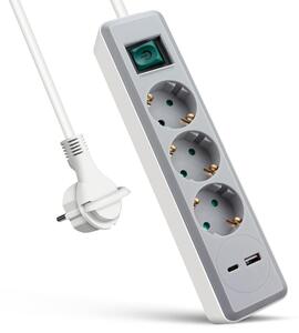 Ciabatta multipresa EXTRASTAR con 3 prese e 2 porte USB (USB A + USB C), MAX