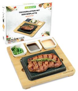 Piastra grill in pietra calda NutriChef – Set per grill da tavolo con bambù e Vetroceramica, ideale