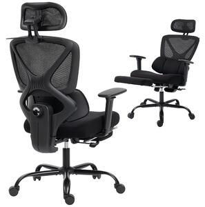 Sedia da Ufficio Ergonomica e Traspirante con Supporto Lombare Dinamico e Poggiapiedi, 73x75x120-128 cm, Nero