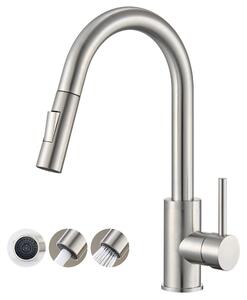 Miscelatore da cucina - Bocca estraibile - Acciaio spazzolato - Bocca alta - Girevole 360°