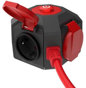REV PowerGlobe, ciabatta multipresa, interruttore, grado di protezione IP44, colore rosso, lunghezza 1,4 metri, potenza massima 3680W