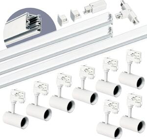 Set di binari trifase NEXTRACK - Set completo di sistema a binari con 8 faretti GU10 e binari da 1 m + 1 m + 2 m + interruttore a T BIANCO