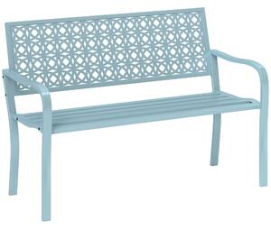 Outsunny Panca da Giardino in Acciaio, Schienale Lavorato, Braccioli, per 2 Persone, Blu