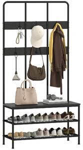 HOMCOM Appendiabiti da Ingresso 3 in 1 con 6 Ganci e Panca con Scarpiera, 91x36x180 cm, Nero | Aosom Italy