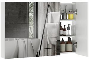 Kleankin Armadietto Pensile Bagno con 3 Ante a Specchio e Ripiani Regolabili in Legno 90x13.5x60 cm, Bianco | Aosom Italy