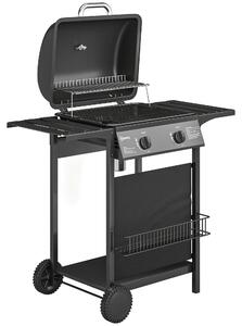Griglia a gas con 2 bruciatori, potenza 5 kW, completa di carrello | Colore: nero | Dimensioni: 99x56x95 cm
