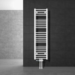 LuxeBath Radiatore da bagno attacco centrale 300 x 1400 mm bianco diritto con termostato e set di collegamento attraverso il pavimento bianco - Radiatore, senza elemento riscaldante