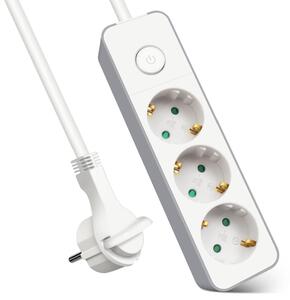 Multipresa EXTRASTAR con 3 prese, prolunga con interruttore, 3 m, per casa, ufficio e viaggi, 3680 W, 3 G x 1,5 mm², bianco, 1 pezzo