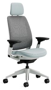 Sedia da ufficio, sedia da scrivania, sedia ergonomica - Supporto lombare regolabile - Tessuto a rete, colore grigio - Azzurro chiaro