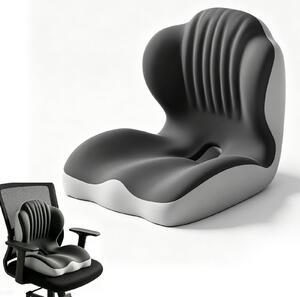Cuscino lombare - A forma di L - In memory foam - 44 x 77 cm - Grigio scuro - Adatto per sedie da ufficio e auto